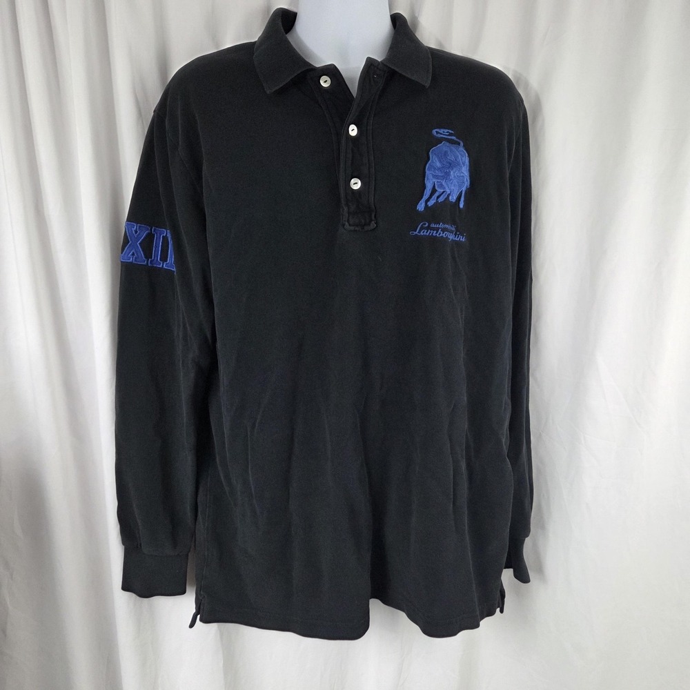 Automobili Lamborghini Polo Shirt Mens 2XL Black Long Sleeve Bull Logo Top